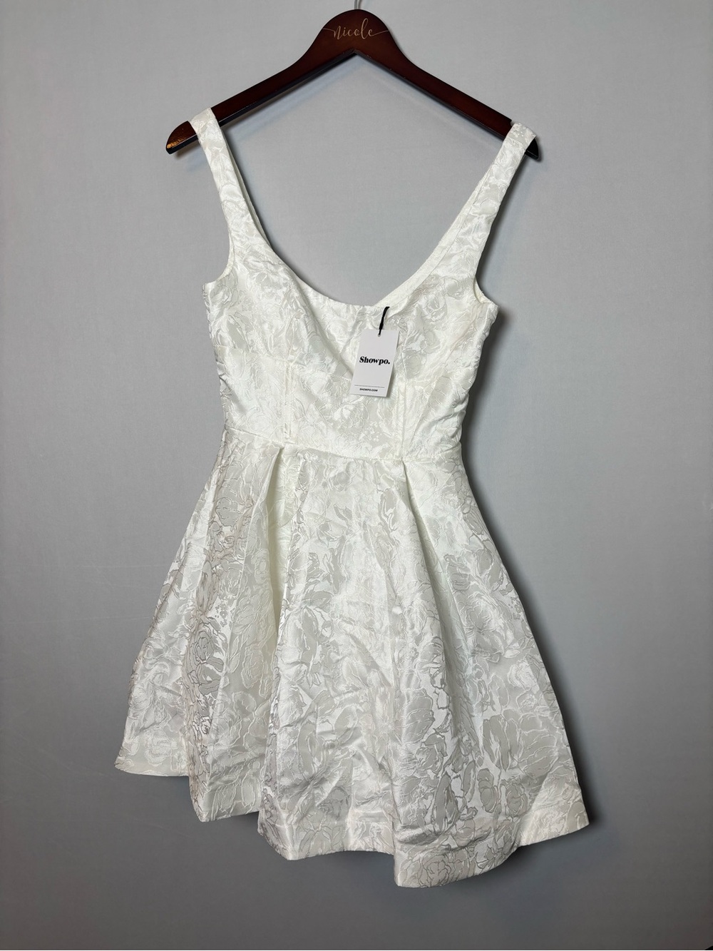 Showpo Stephanie Mini Dress Scoop Neck Flare Dress Ivory Size 0 White Bridal - Picture 4 of 9